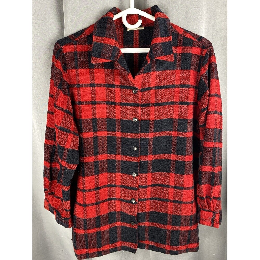 Monterey By Koret Womens Sx L? 42" Bust Red and Black Button Down Sweater